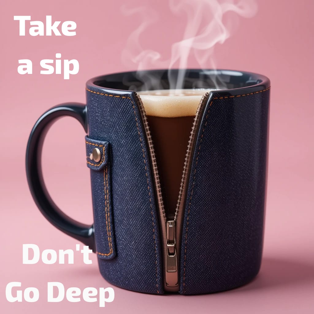 Coffee Mug with text: Take a sip, Don't go Deep