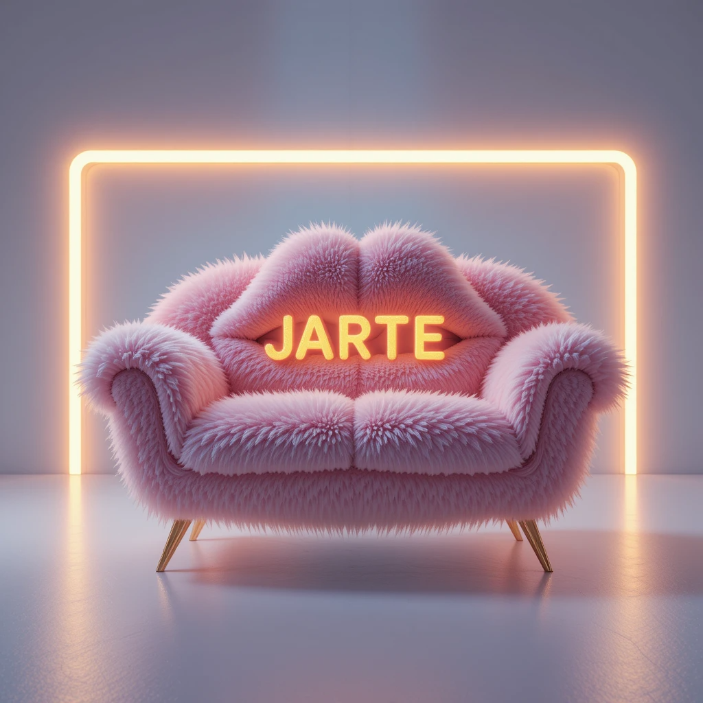 Purple sofa with JARTE neon sign