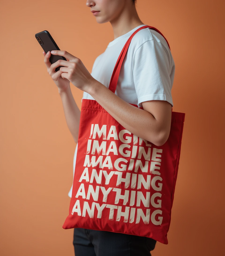 Person with red tote bag