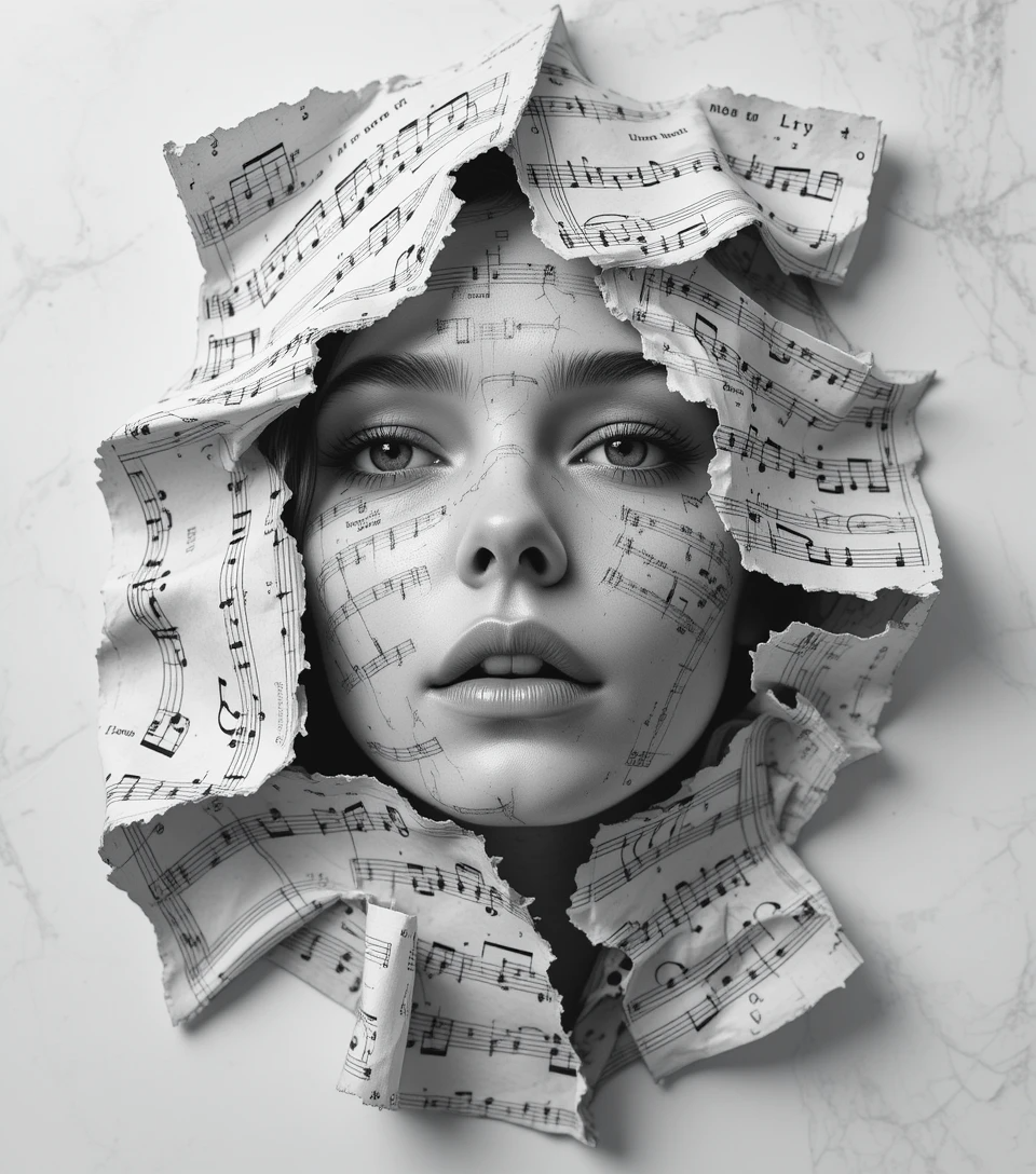 Face breaking through paper/stone